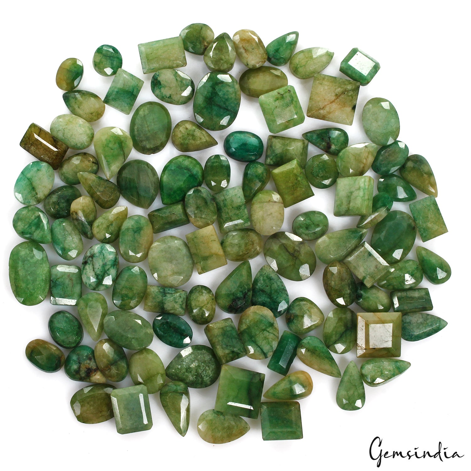 Emerald Lot, Loose Gemstone, Color Enhanced, Green — 98 Pieces, 12mm to 22mm, 900 Ct, Brazil