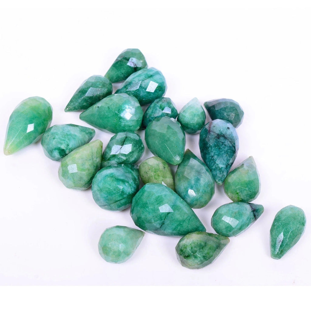 690 Ct/22 Pc Natural Green Emerald Pear Checker Cut Loose Drilled Briolette Gems