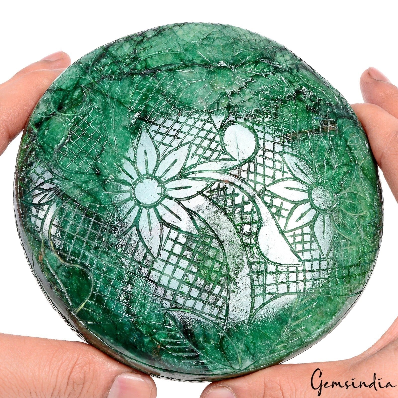 7525 Ct Moghul Hand Carved 100% Natural Emerald Round Gemstone with Certificate
