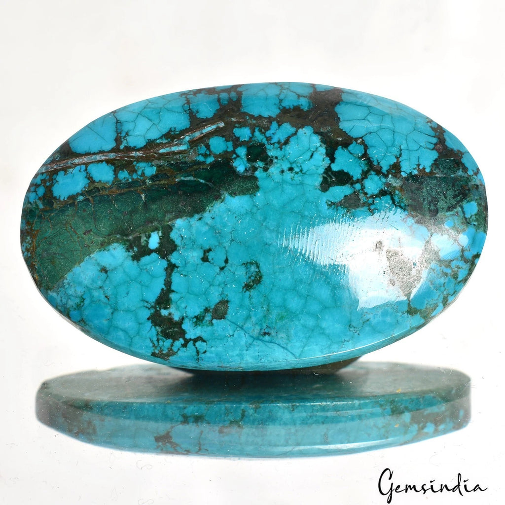 Turquoise Cabochon, Color Enhanced, Blue — 48x30x8 mm, 103.50 Ct