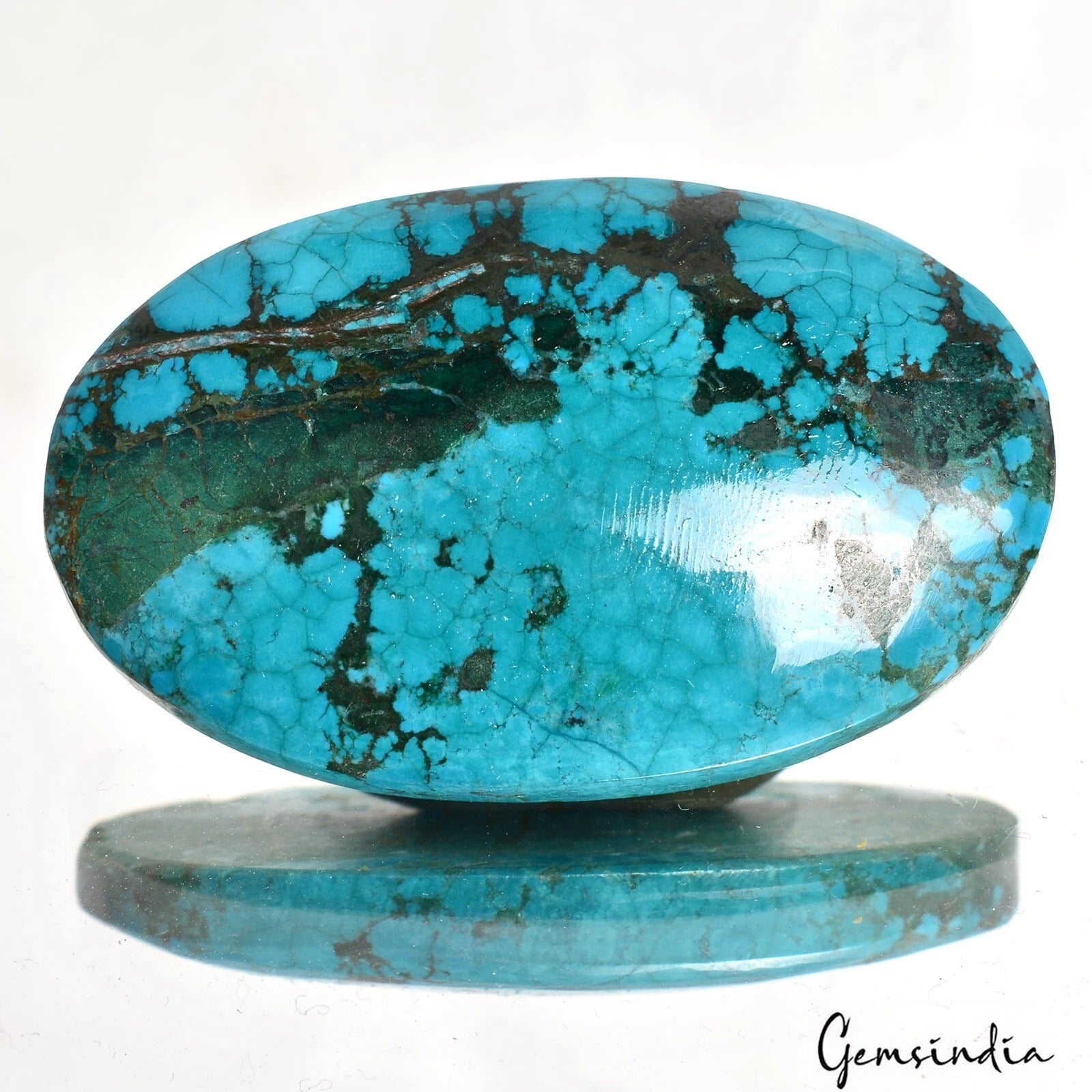 Turquoise Cabochon, Color Enhanced, Blue — 48x30x8 mm, 103.50 Ct