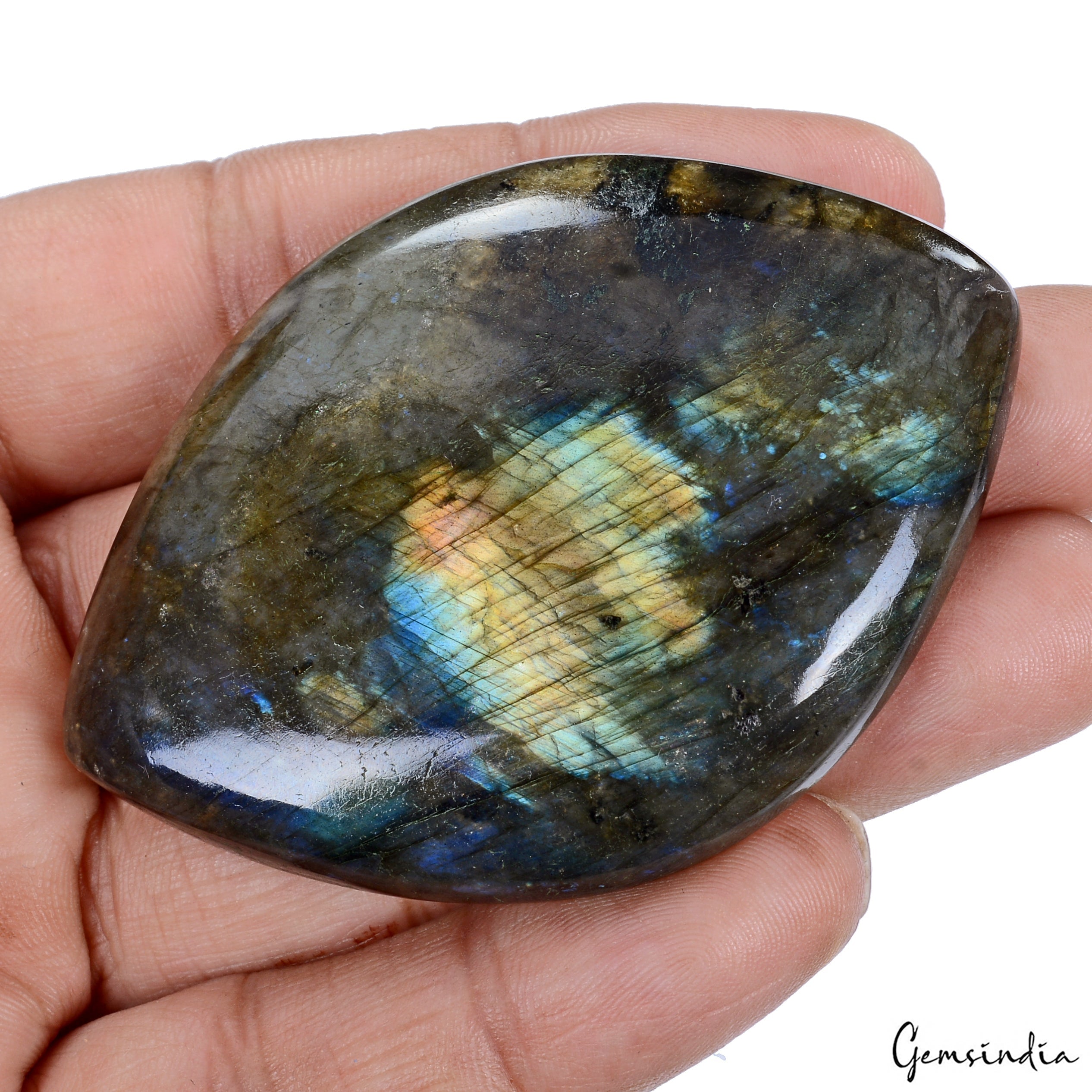 265 Ct Natural Untreated Green Blue Labradorite Fancy Cab Loose Gem For Pendant
