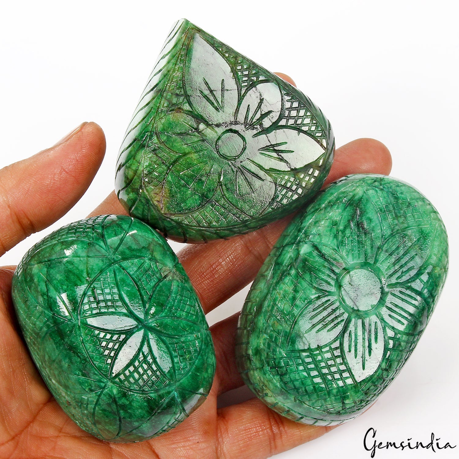 3300 Ct/3 Pcs Natural Green Brazilian Emerald Mix Cut Carving Earth mined Gems