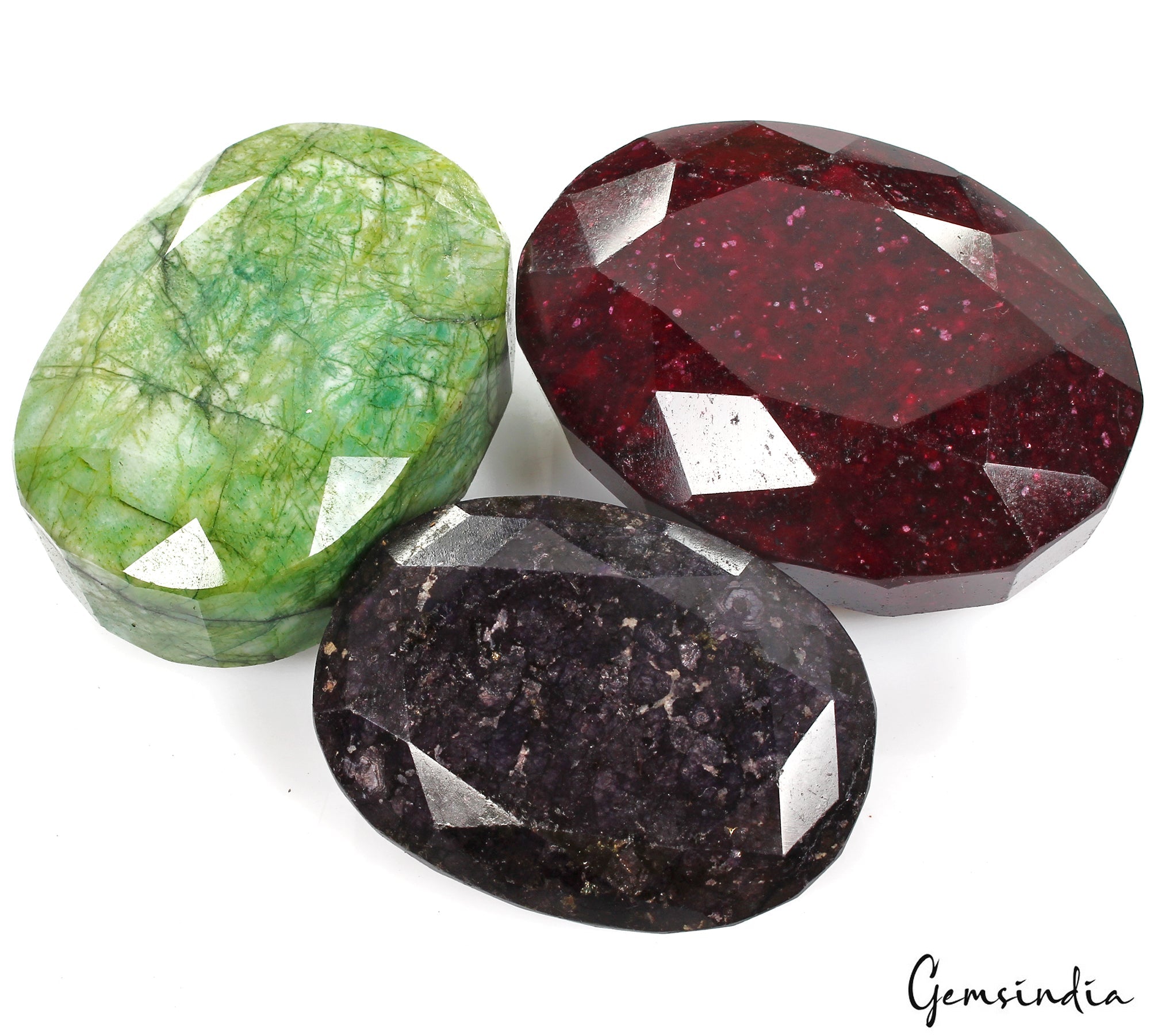 2050 Ct Natural Ruby Emerald Sapphire Oval Earth Mined Huge Loose Gems w/ Stand