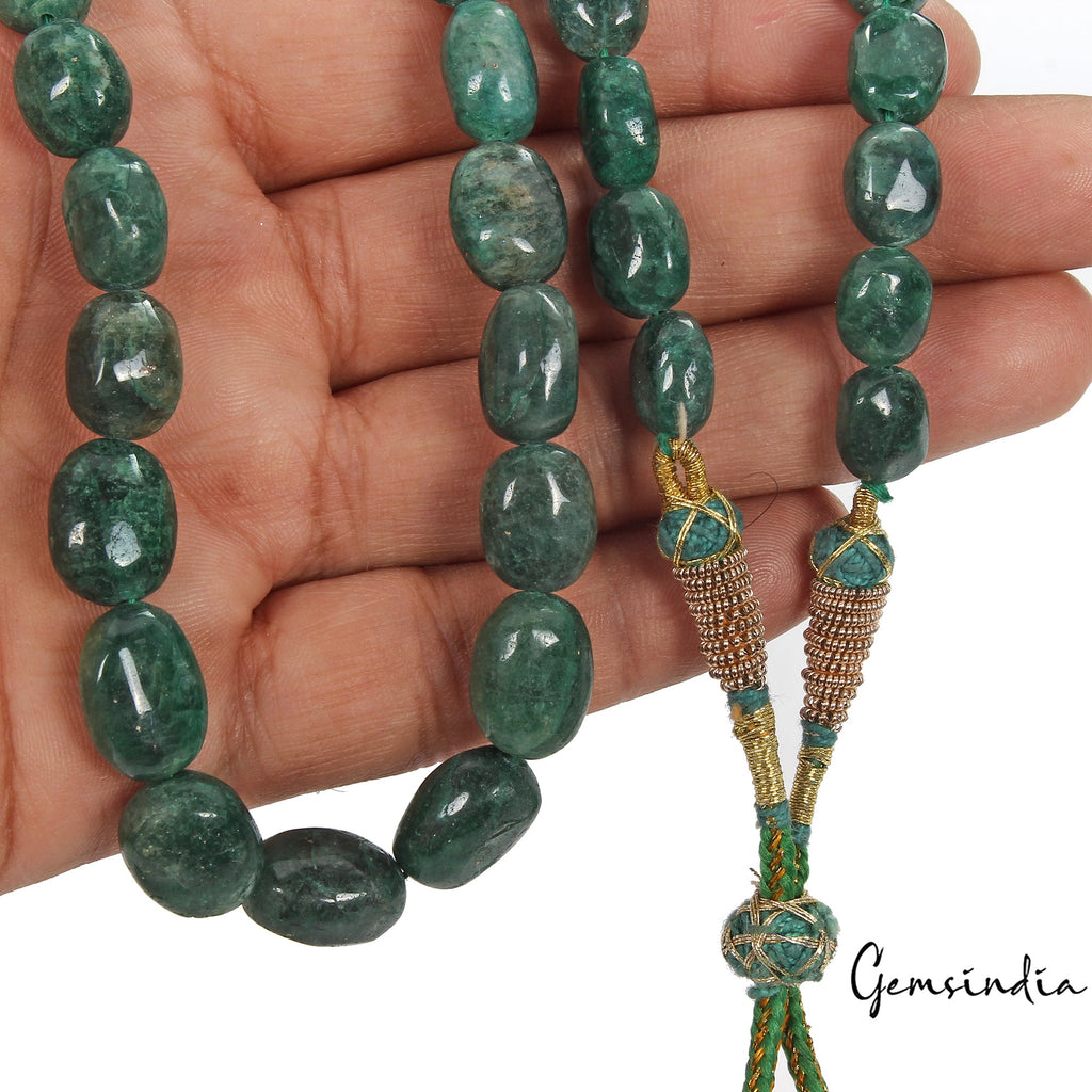 300 Cts Natural Green Emerald Oval Beaded Single Strand Adjustable Necklace 21"
