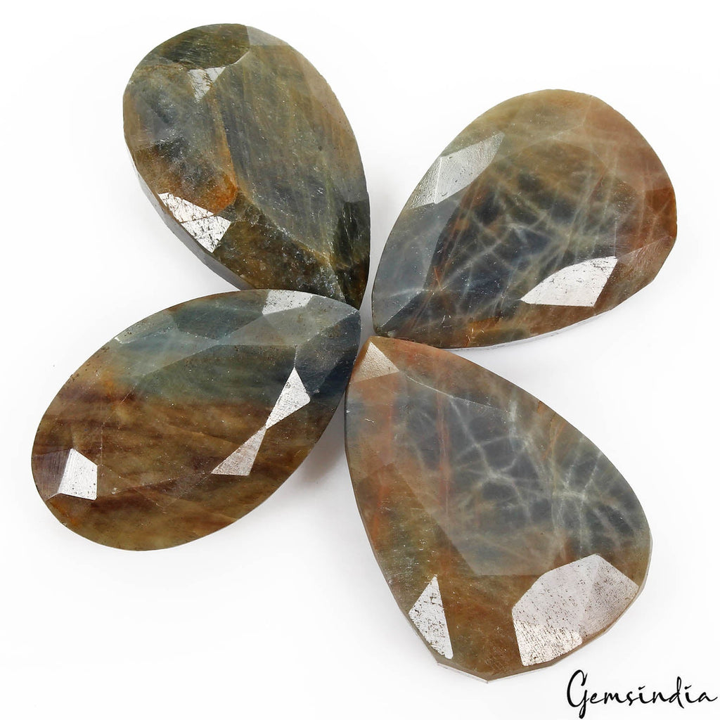 Certified 1180 Ct/3Pcs Natural Untreated Brown Blue Sapphire Peae Cut Loose Gems