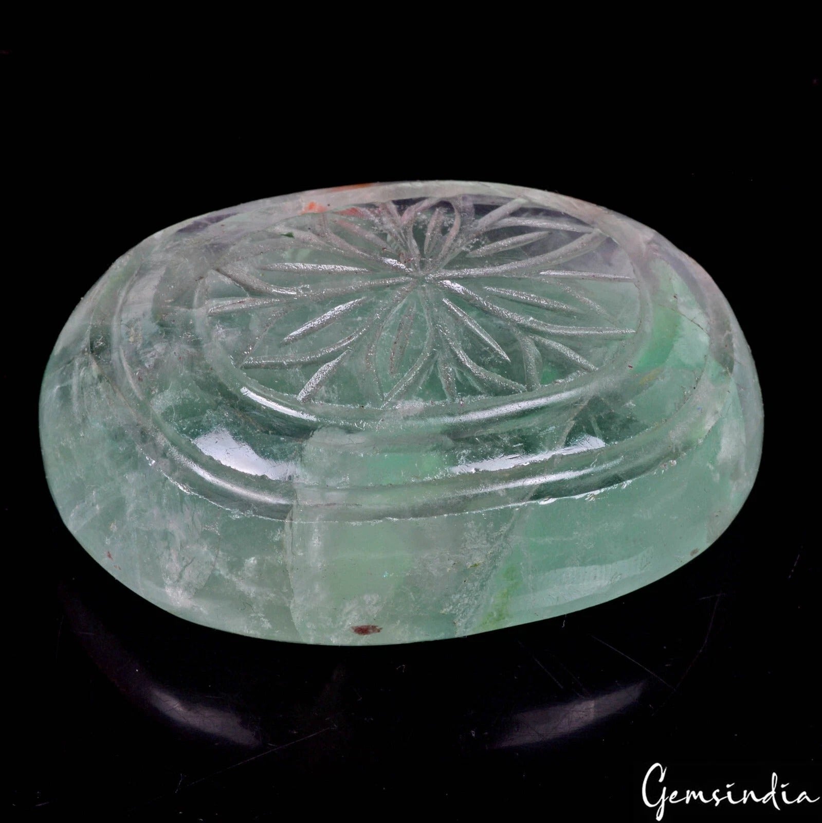 520 Ct Natural Untreated Brazilian Green Fluorite Oval Cut Hand Carved Loose Gem