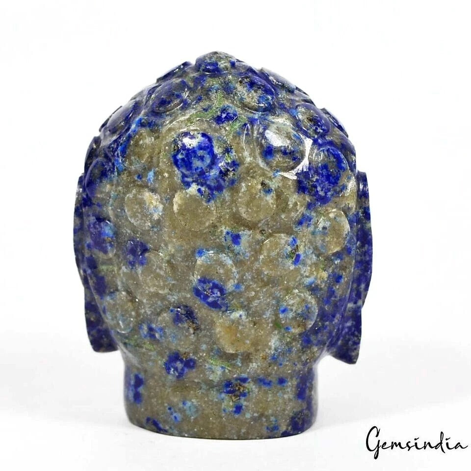 615 Cts Natural Blue Lapis Lapis Gold Pyrite Buddha Head Hand Carved Huge Gems