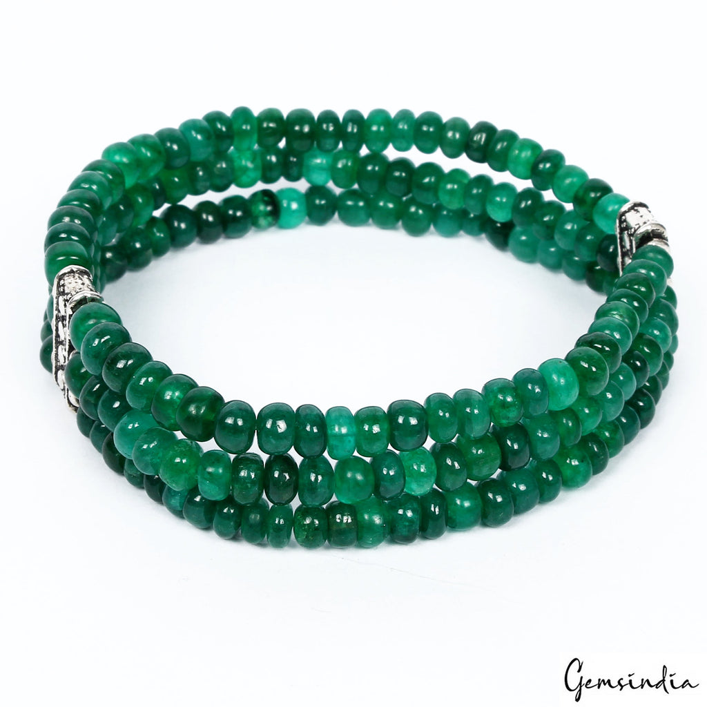 6.5 Inch Natural Zambian Emerald 3 Strand Stretchable Bracelet Jewelry For Women