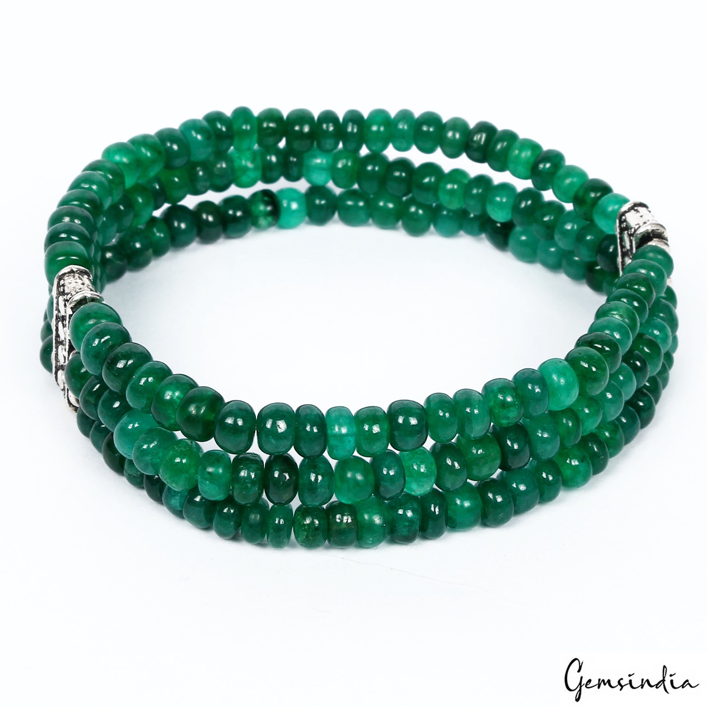 6.5 Inch Natural Zambian Emerald 3 Strand Stretchable Bracelet Jewelry For Women