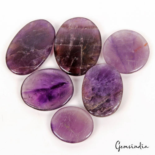 Amethyst Lot, Cabochon, Untreated, Purple — 6 Pieces, 30mm to 47mm, 460 Ct, Madagascar