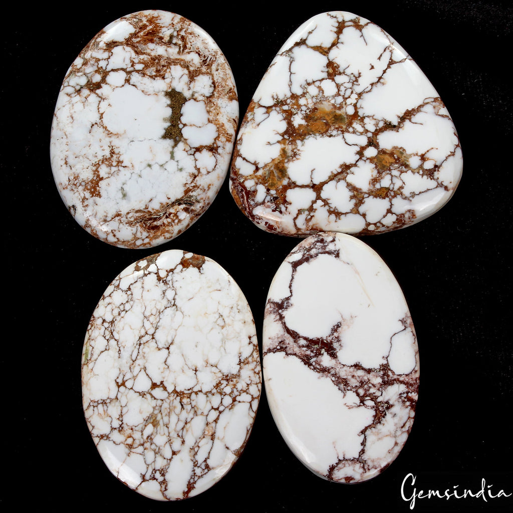 560 Cts/4 Pcs Natural Spiderweb Untreated White Buffalo Turquoise Cab Loose Gems