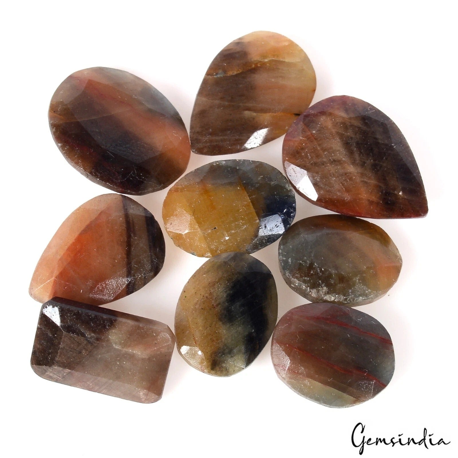 Sapphire Lot, Loose Gemstone, Untreated, Bi Color — 9 Pieces, 13mm to 17mm, 91.50 Ct, Madagascar
