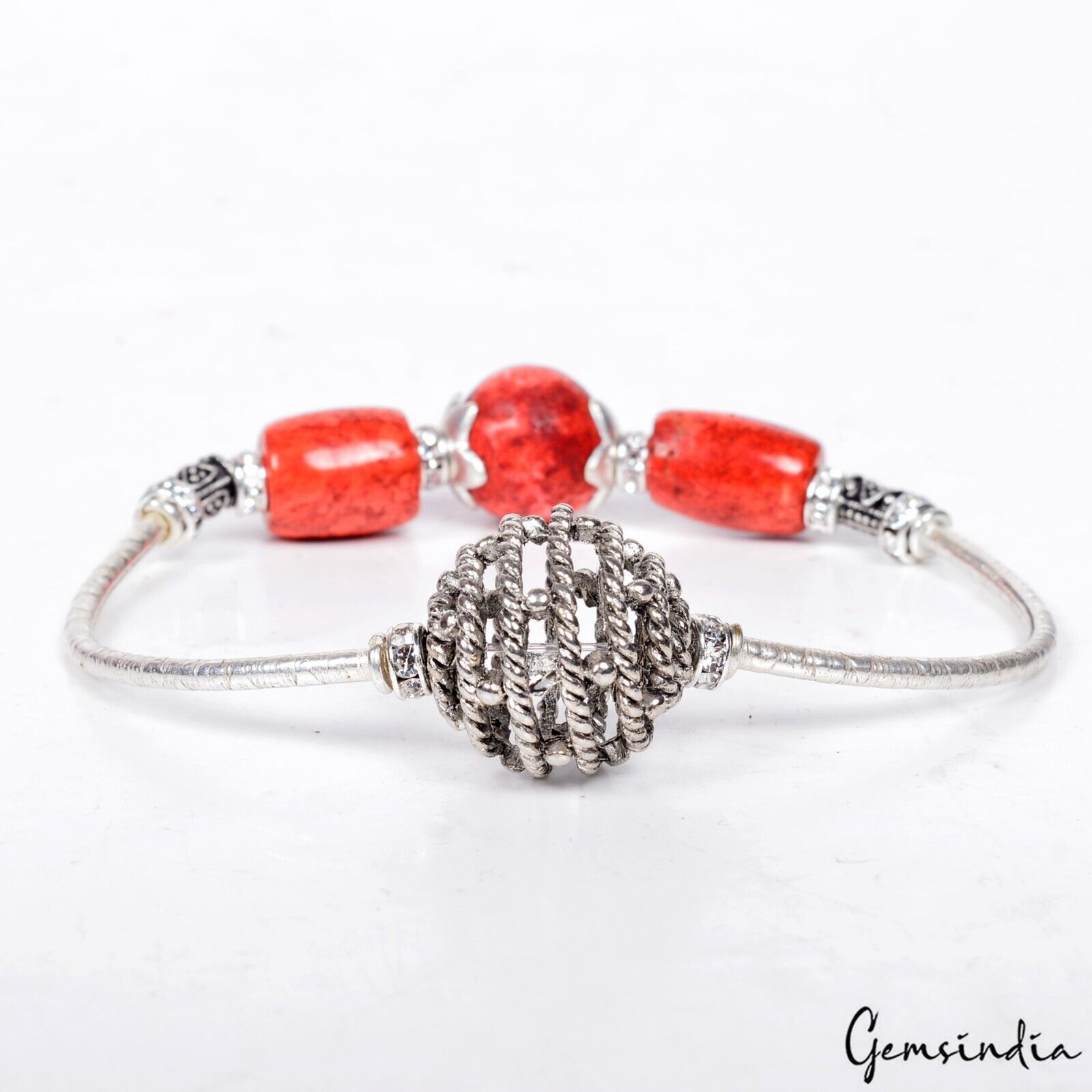 Coral Bracelet, Color Enhanced, Orange — 12mm to 14mm, 90.60 Ct