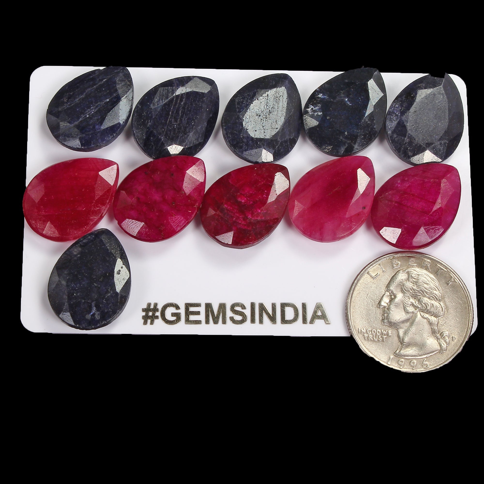 Certified 180 Cts/11 Pcs Natural Red Ruby Blue Sapphire Pear Calibrated Gems Lot