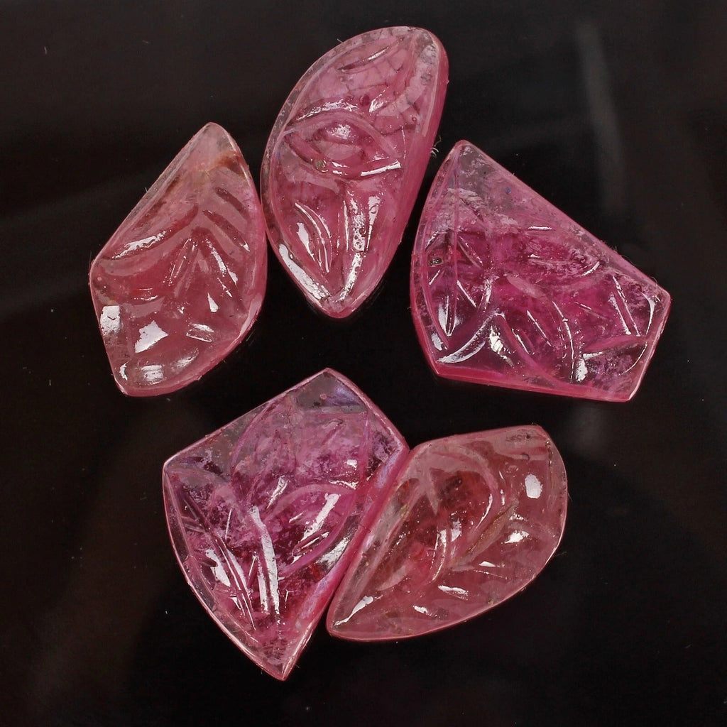 5 Pcs Natural Ruby 14-17mm Beautiful Pink Red Hand Carved Mozambique Gemstones