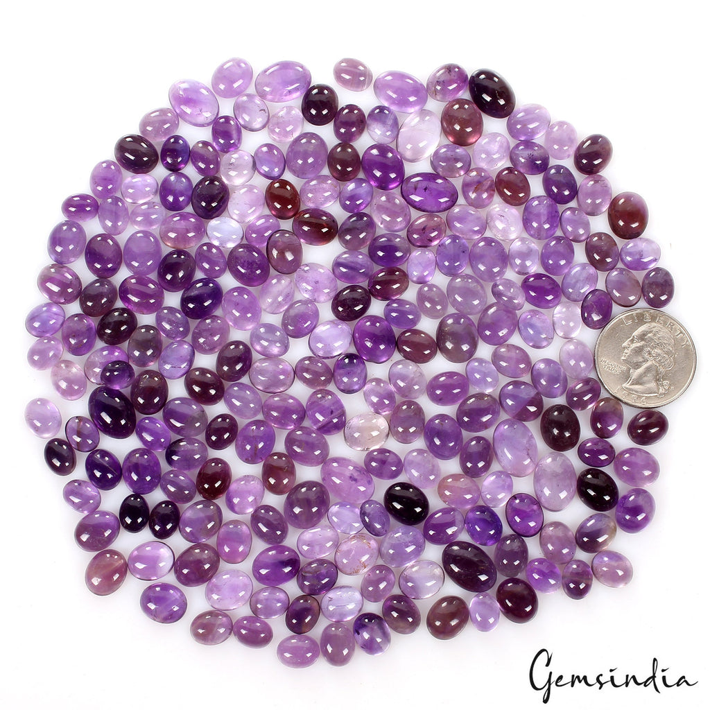 Certified 640 Ct/200 Pcs Natural Untreated Purple Amethyst Oval Cab Gemstone Lot