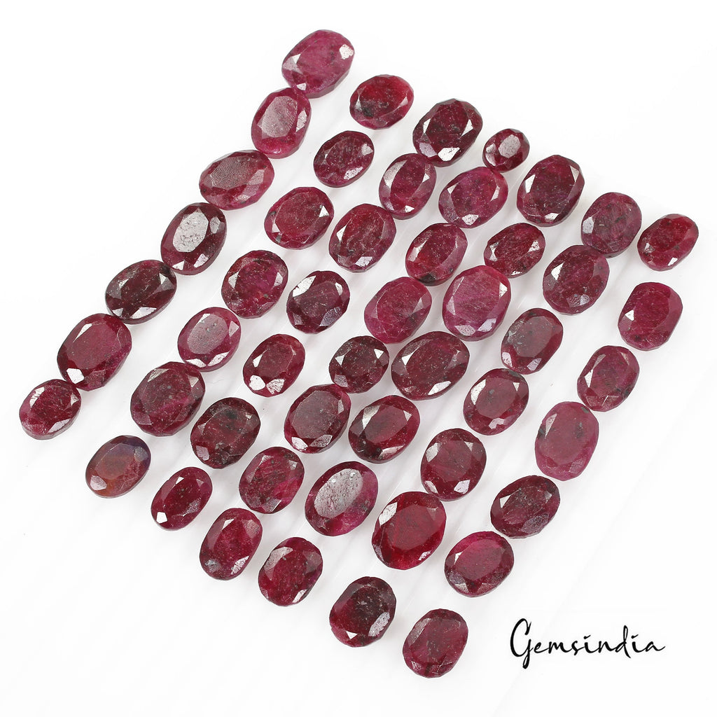 900 Cts/50 Pcs Natural African Dark Red Ruby Oval Faceted Cut Loose Gems Lot