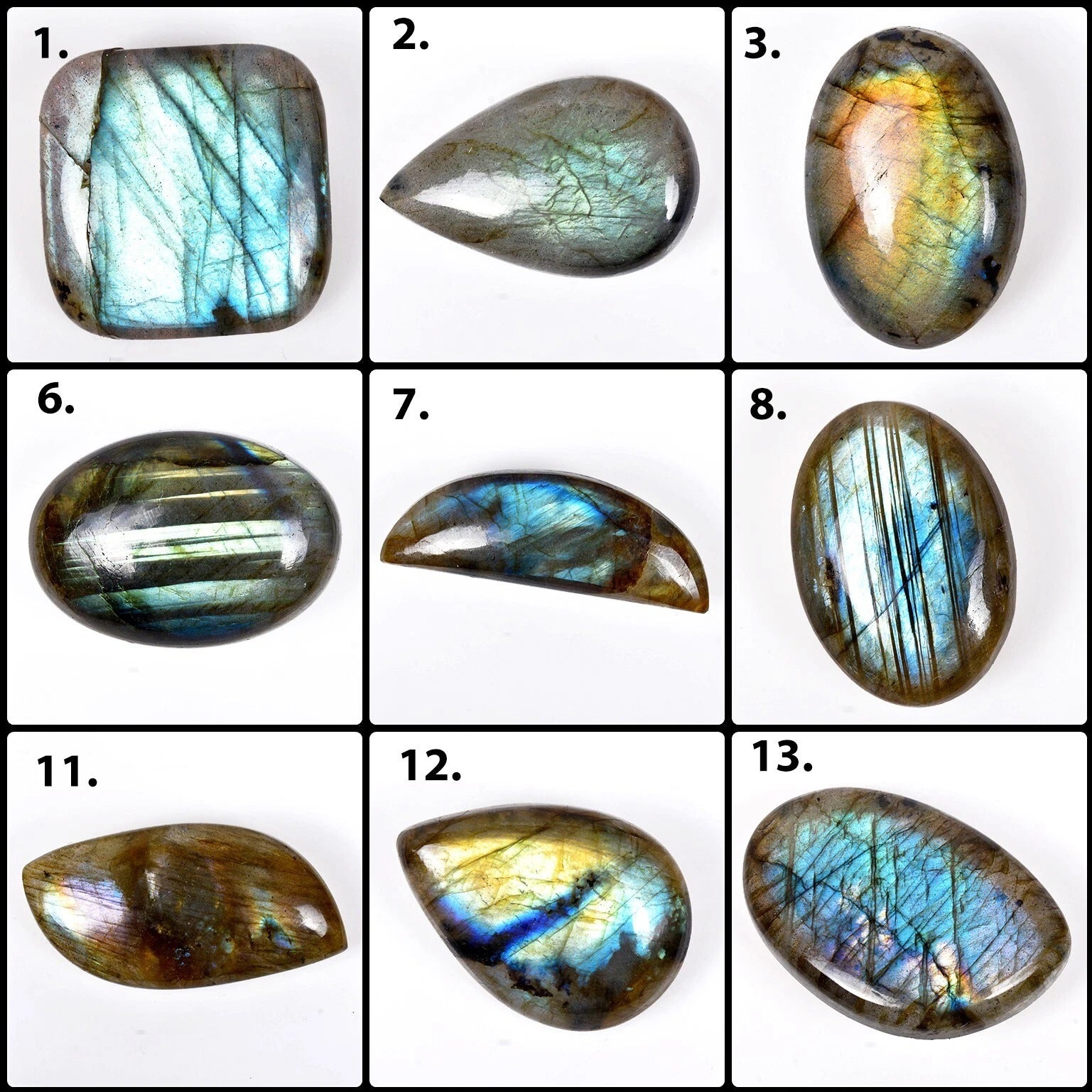 Labradorite Lot, Cabochon, Untreated — 20 Pieces, 21mm to 44mm, 770 Ct