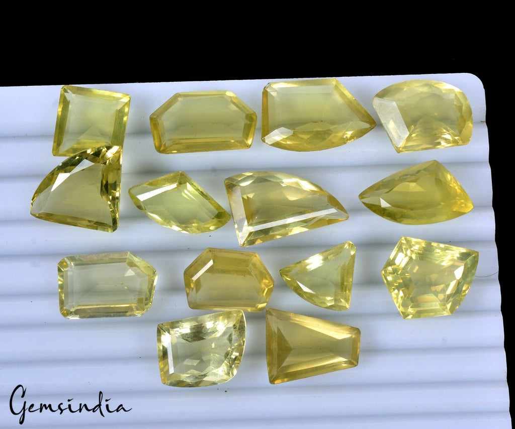 Natural Lemon Quartz Fancy Cut Loose Gemstone Lot 14 Pcs 15-35MM 221.30 CT