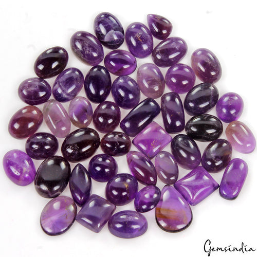 Amethyst Lot, Cabochon, Purple — 44 Pieces, 10mm to 18mm, 260 Ct, Madagascar