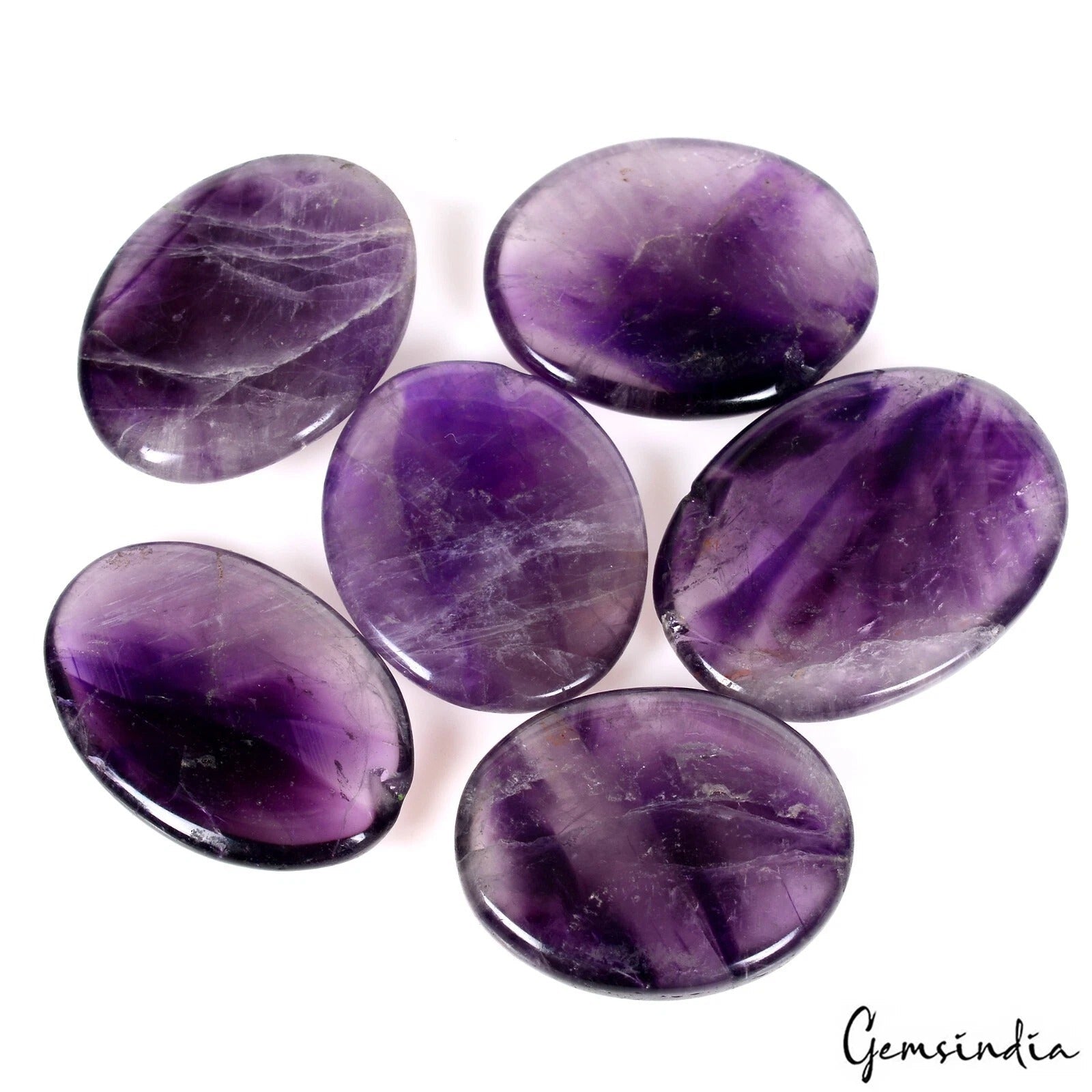 Natural Purple Amethyst Loose Untreated Cabochon Gemstones Lot 6 Pcs~ 32-36mm