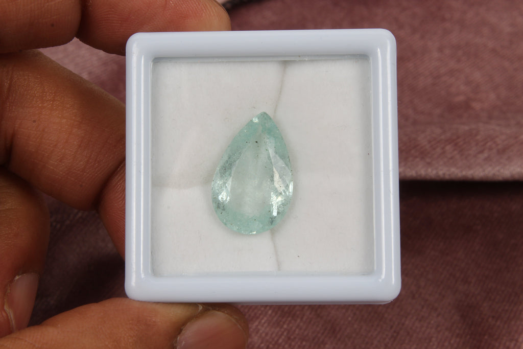 9.60 Ct Natural Santa Maria Green Aquamarine Pear Cut Loose Gemstone Certified