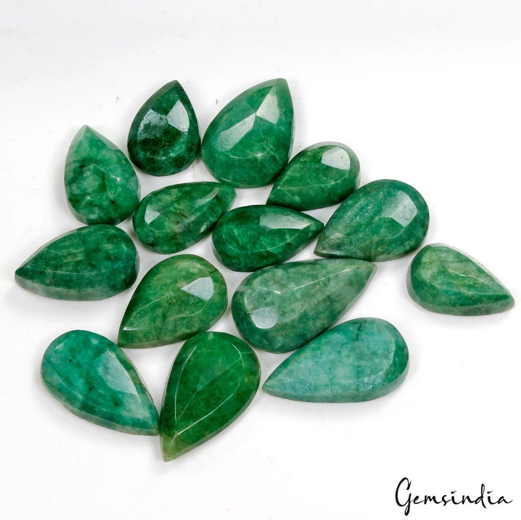 216 Cts/14 Pcs Natural Green Brazilian Emerald Pear Cut Loose Gems For Jewelry