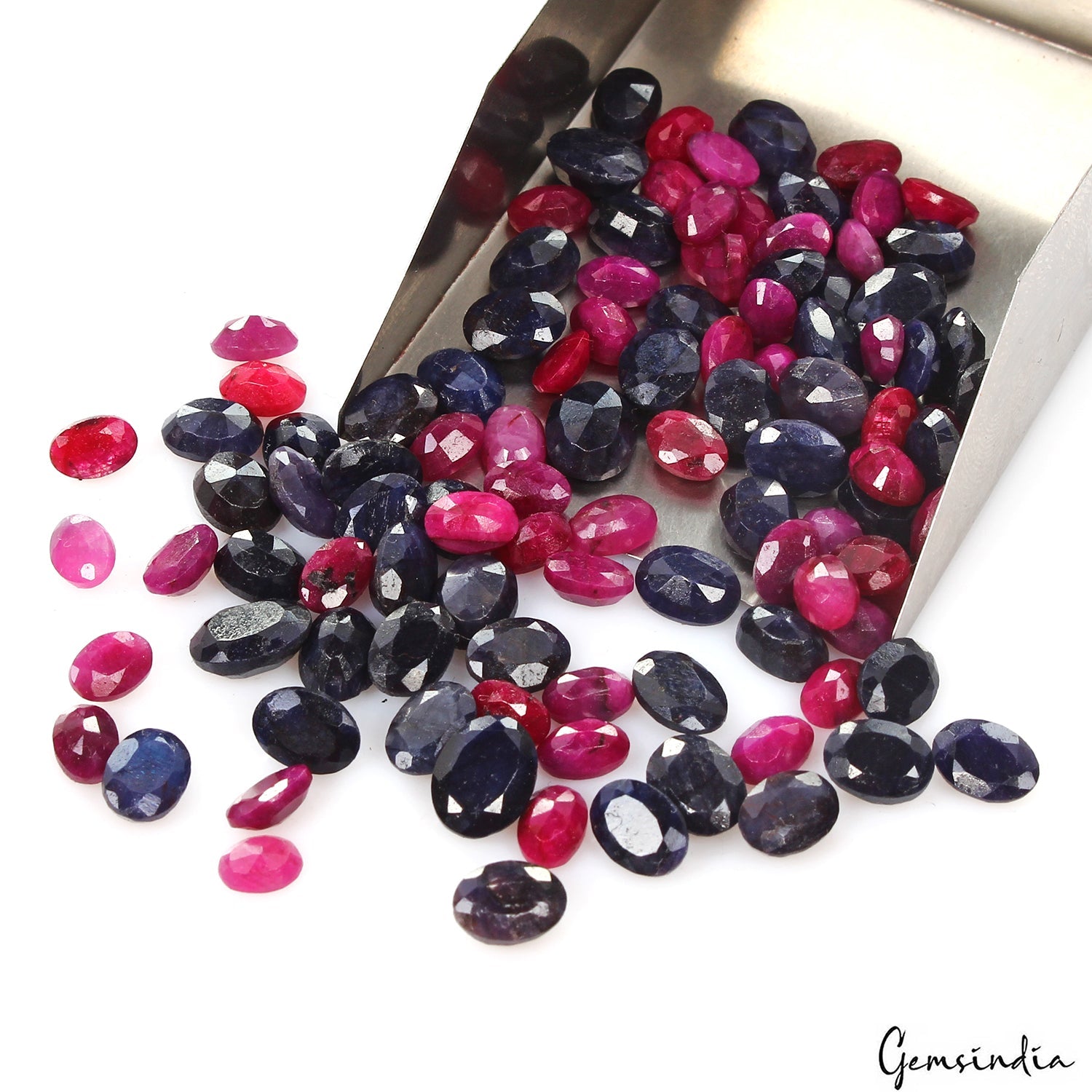 106.50 Ct Natural Red Ruby Blue Sapphire Oval Faceted 6-8mm Gemstone Lot 110 Pcs