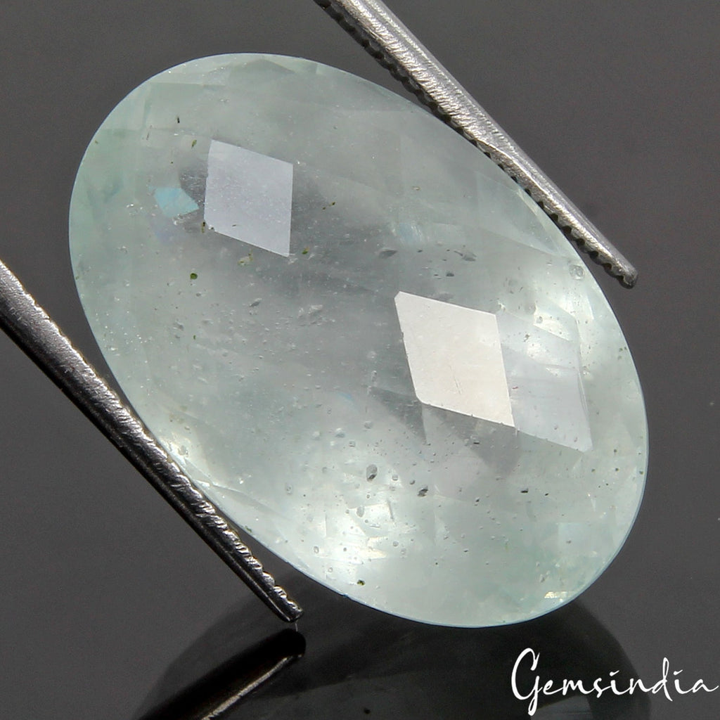 21.40 Cts Natural Untreated Blue Aquamarine Oval Checker Cut Gemstone, Brazil