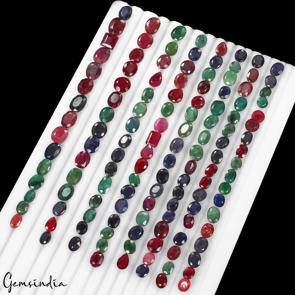 340 Ct/130 Pc Natural Multi Color Emerald Ruby Sapphire Mix Cut Gems For Jewelry