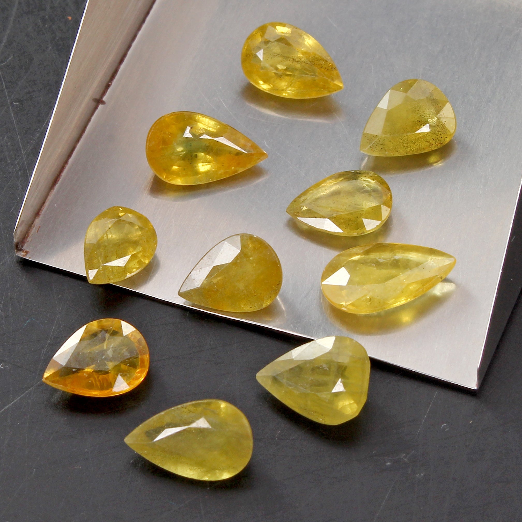 Certified 18.90 Ct/10 Pcs Natural Untreated Yellow Sapphire Pear Gem For Jewelry