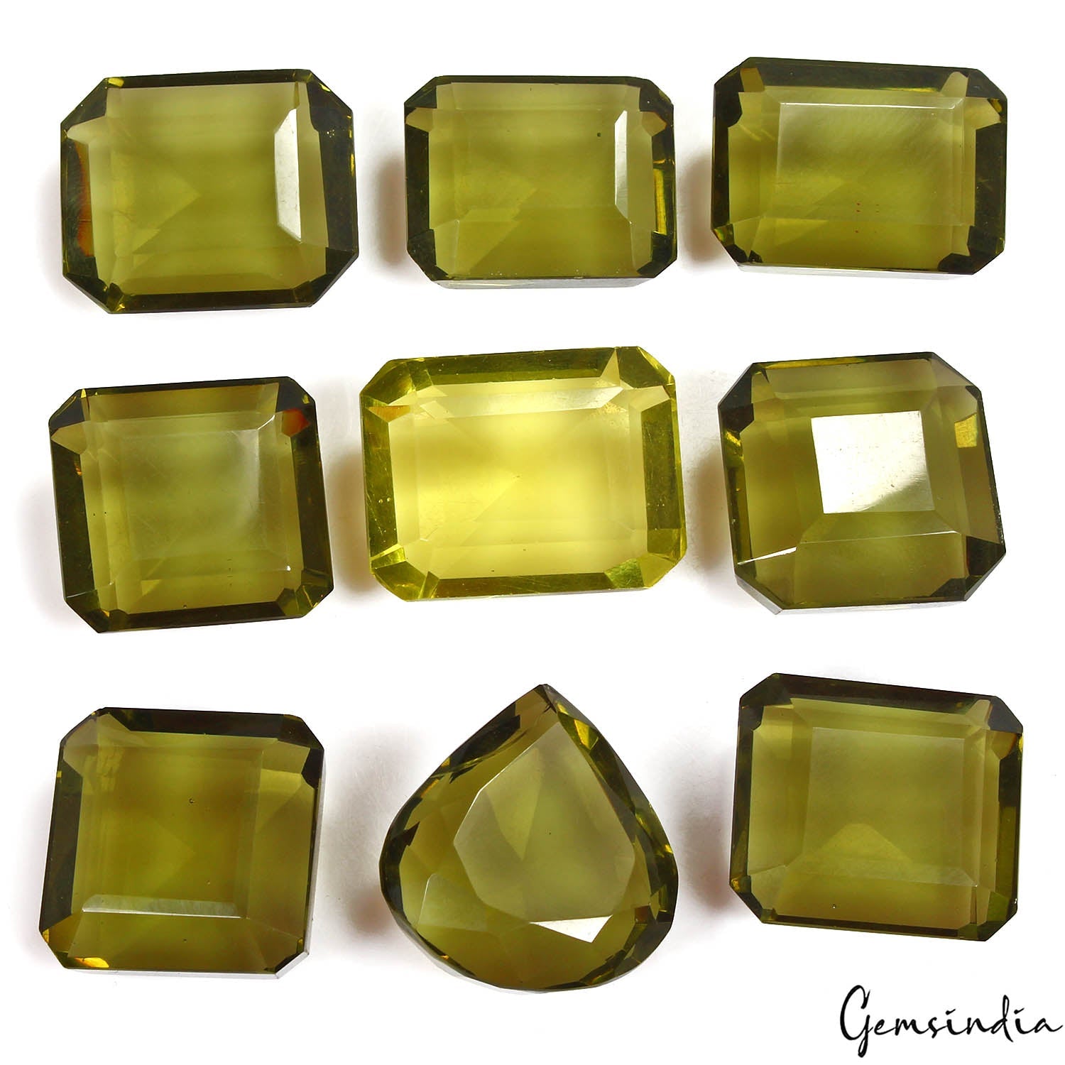 600 Cts/9 Pcs Hydro Green Peridot Excellent Octagon Pear Cut Loose Gemstones Lot