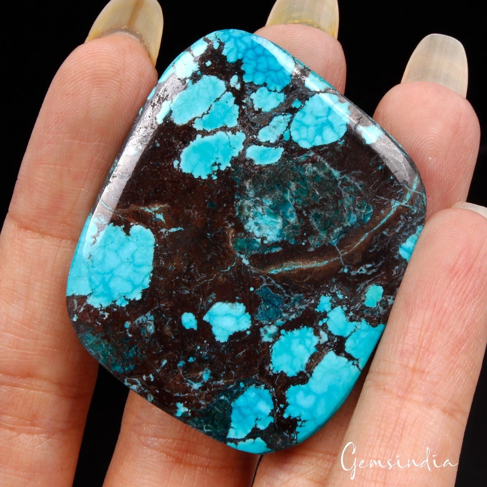 Turquoise Cabochon, Color Enhanced, Bi Color — 45 x 37 x 6 mm, 109.00 Ct
