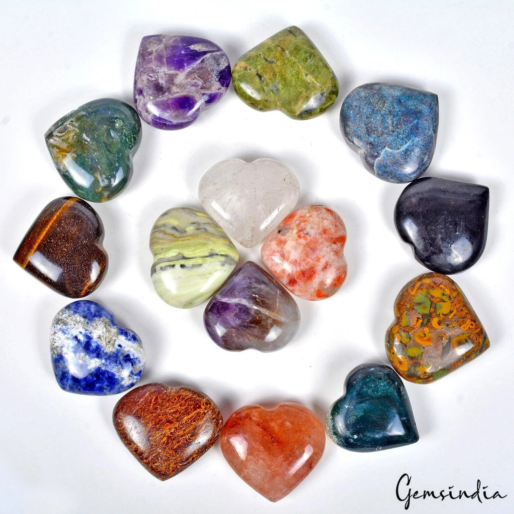 15 Pcs Heart Shaped Natural Crystals – Bulk Healing Multi Gemstones Collection