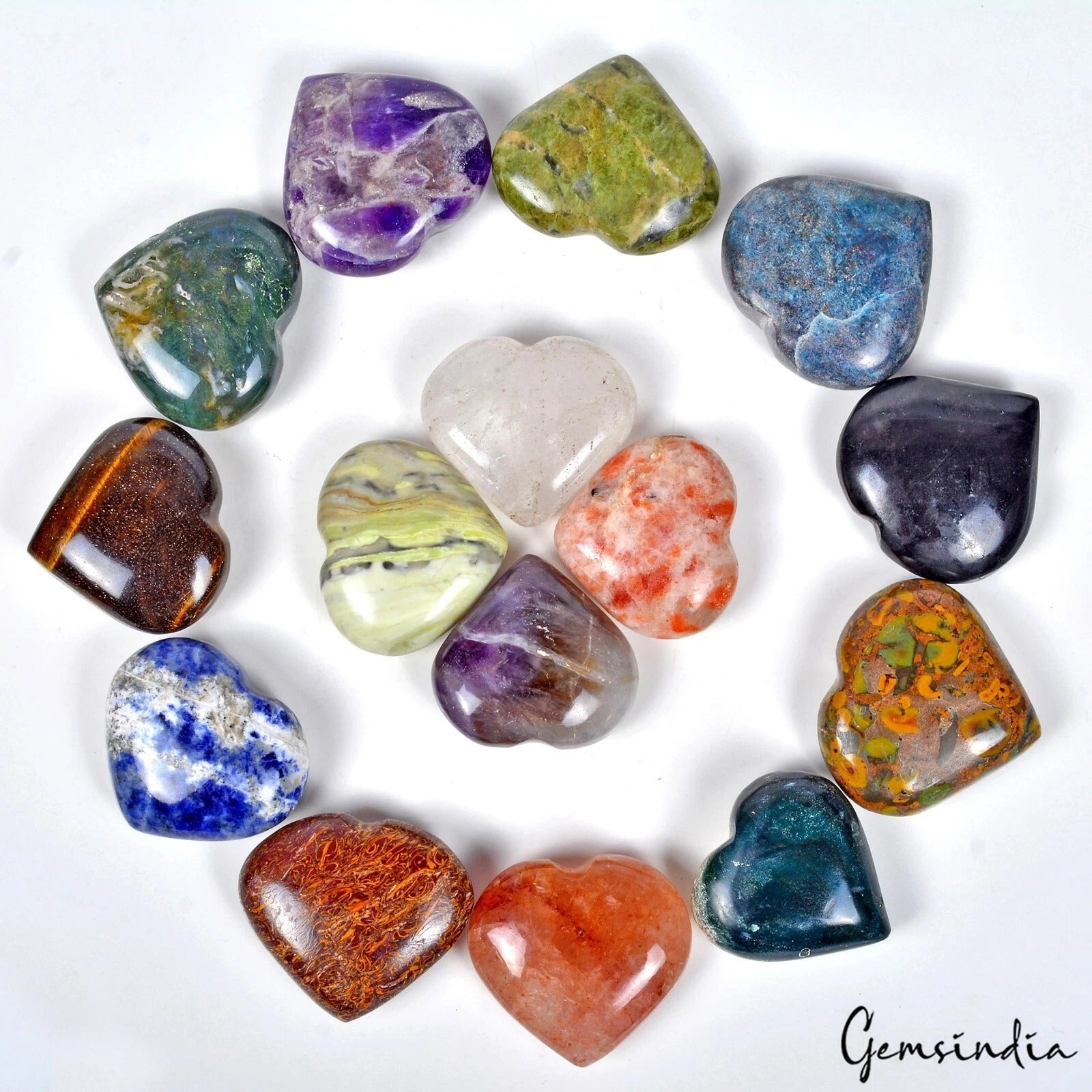15 Pcs Heart Shaped Natural Crystals – Bulk Healing Multi Gemstones Collection