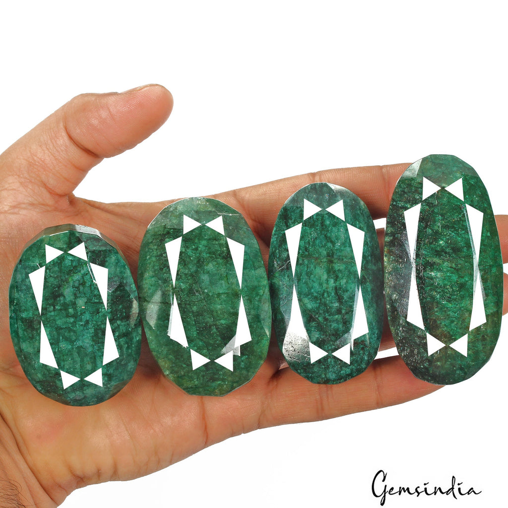 2100 Cts/4 Pcs Natural Brazilian Green Emerald Oval Faceted Cut Loose Huge Gems