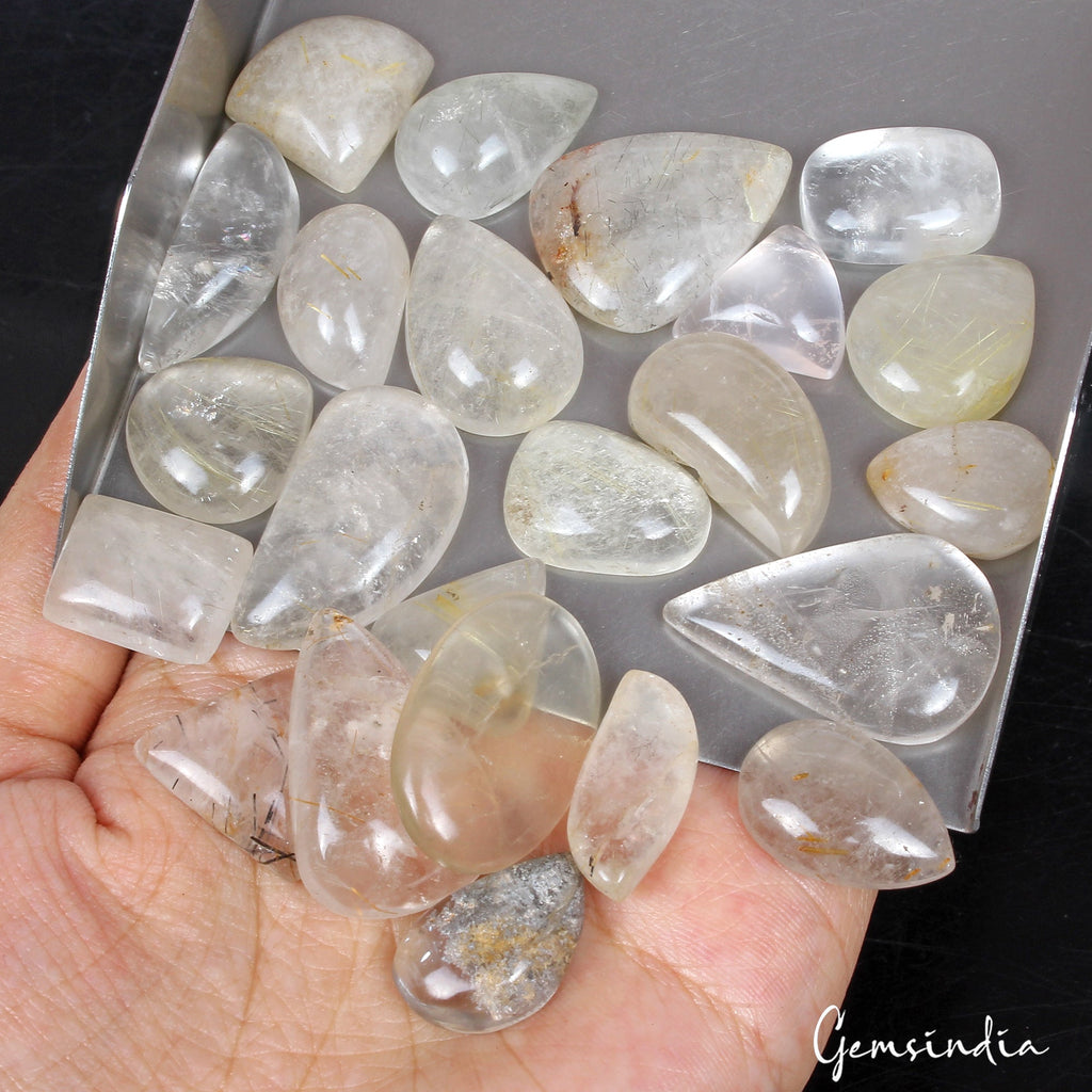 400 Ct Natural Green Rutile Quartz Golden Wire Loose Wholesale Gemstone Lot 23Pc
