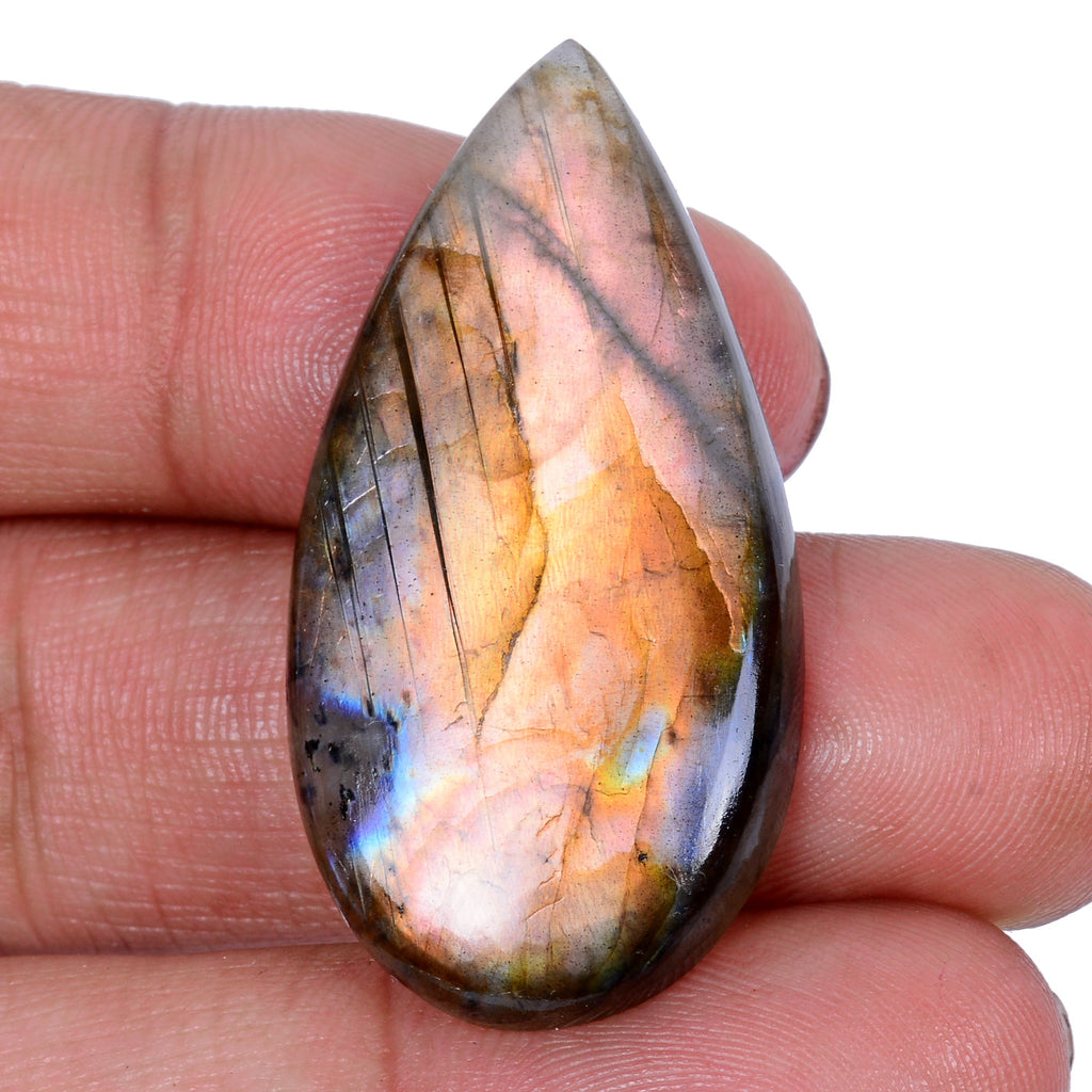 Certified 36.80 Cts Pink Peach Shine Pear Cabochon Loose Labradorite Gemstone