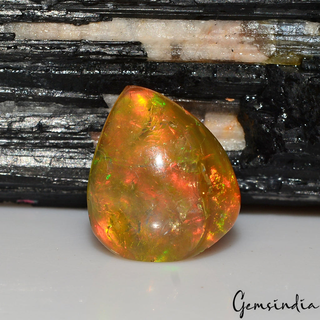 Natural Ethiopian Fire Opal 14.20 Ct Certified Play Of Color 18 X 15 mm Gemstone