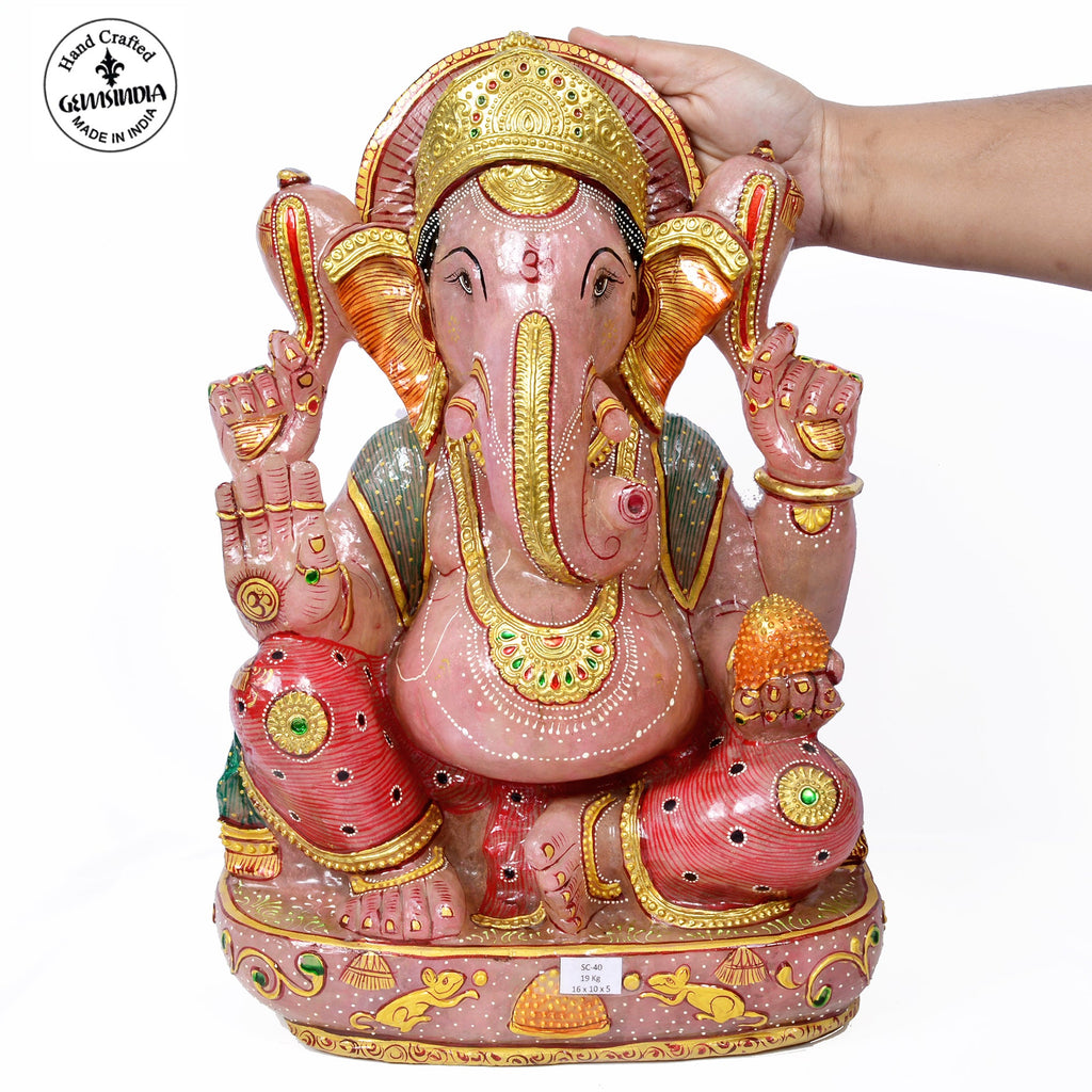 19 Kilo 16” Rose Quartz Huge One Piece Hand Crafted Ganesha Home Idol Sculpture