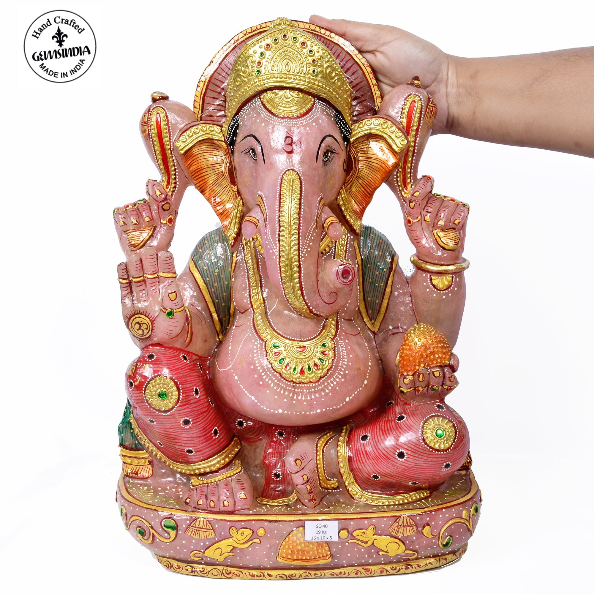 19 Kilo 16” Rose Quartz Huge One Piece Hand Crafted Ganesha Home Idol Sculpture