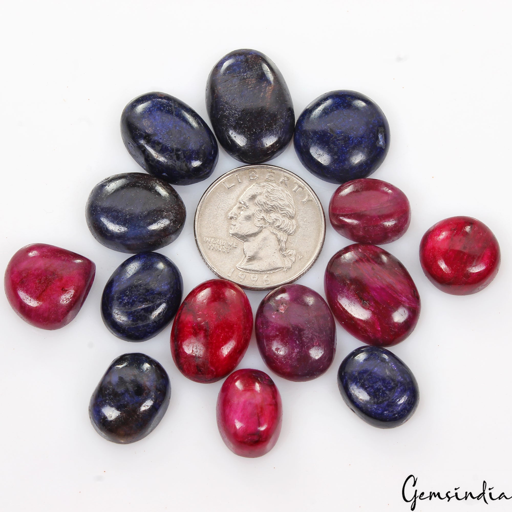 14 Pcs Natural Ruby Sapphire Mix Cabochon Loose 14-22mm Gemstones Lot ~ 280 Cts