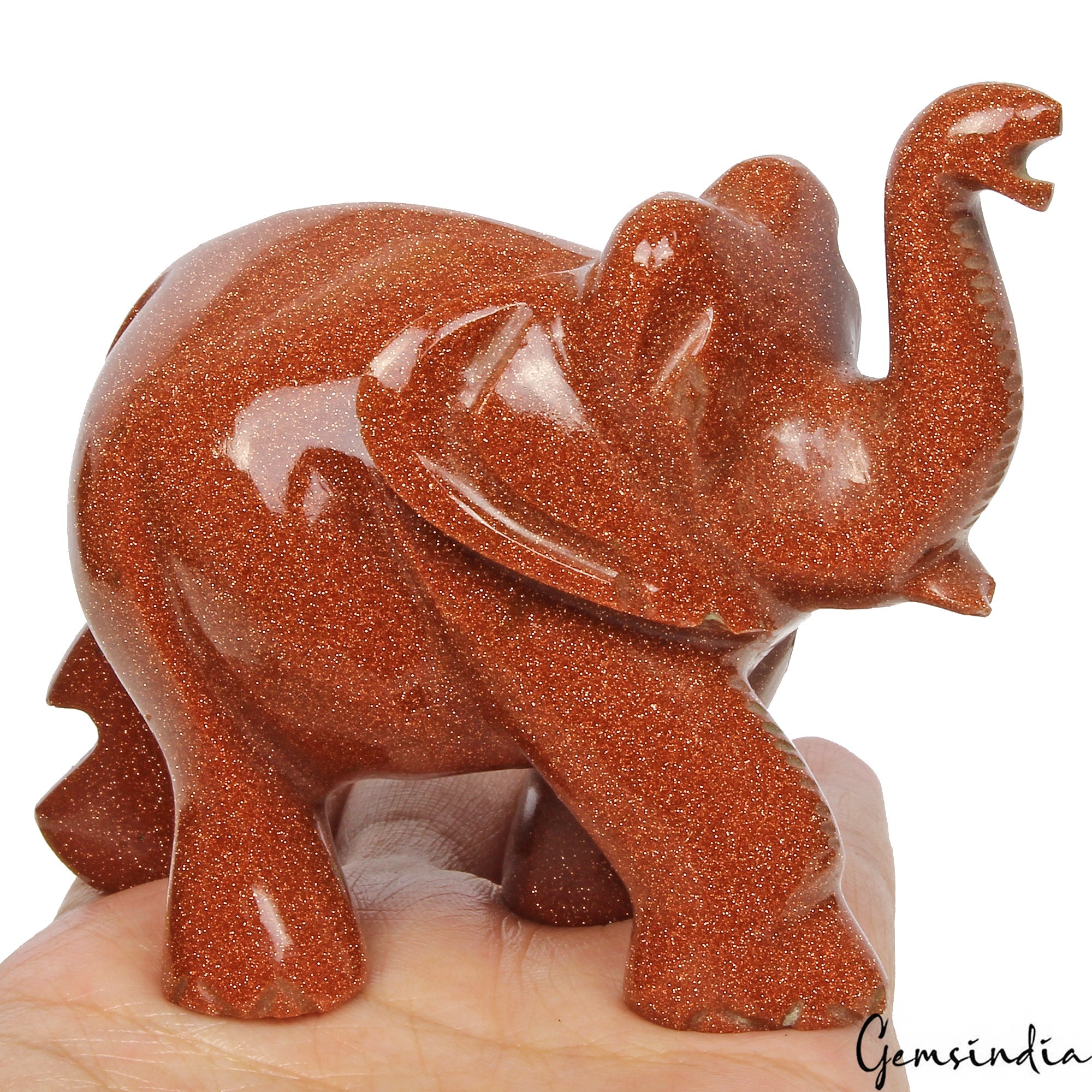 1020Ct Natural Brown Sunstone Trunk up Elephant Hand Crafted/Home Decor Gemstone