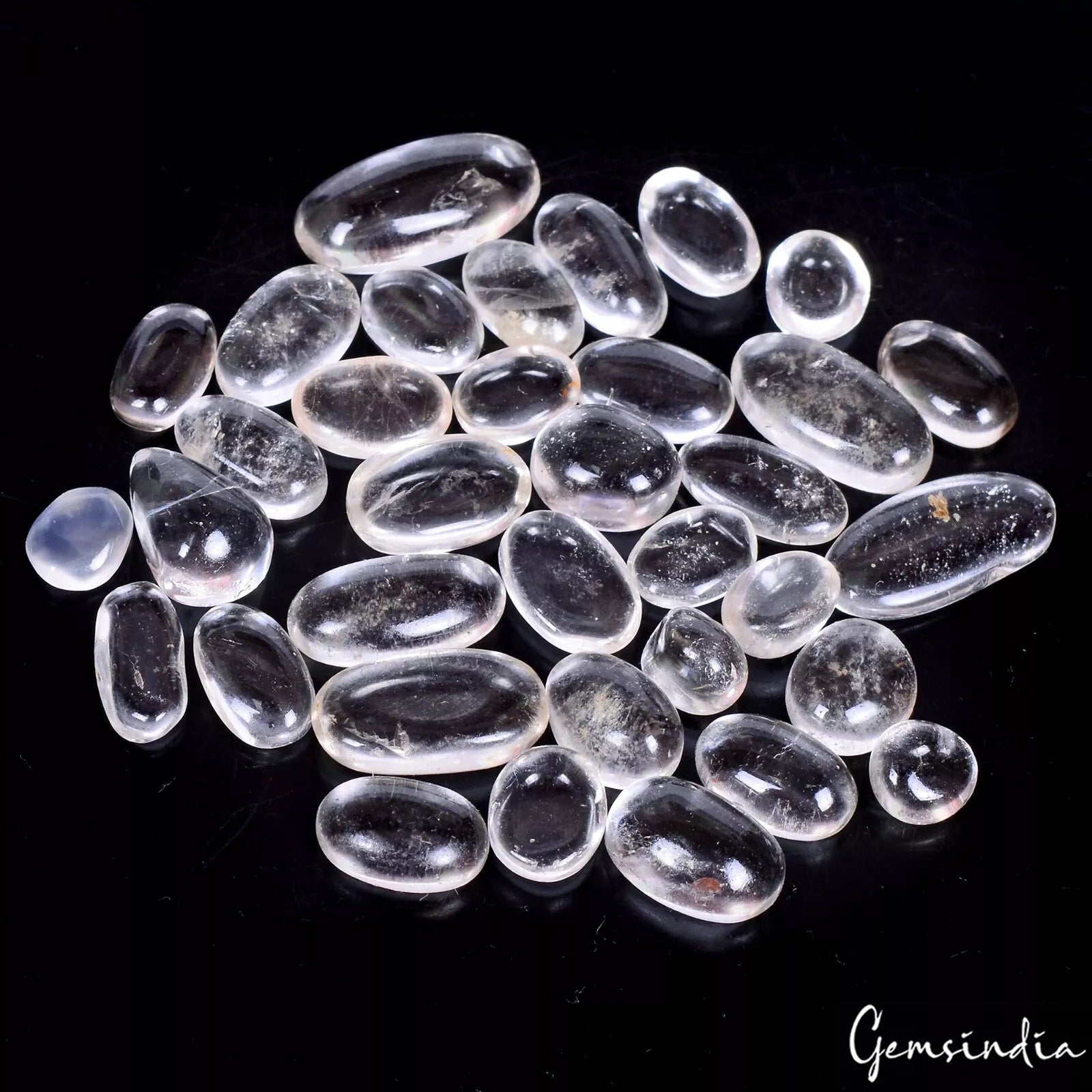 37 Pcs Natural White Quartz 7mm to 18mm Oval Cabochon Untreated loose Gemstones
