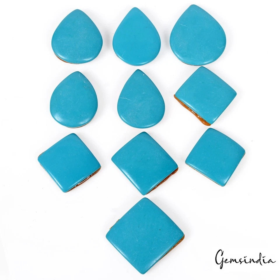 Turquoise Lot, Cabochon, Blue — 10 Pieces, 18mm to 28 mm, 196 Ct