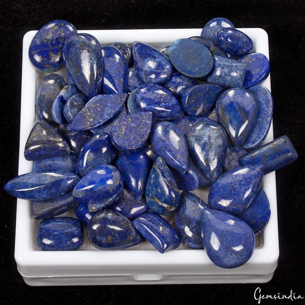 700 Ct/66 Pcs Natural Blue Lapis Lazuli Gold Flecks Mix Cab Loose Wholesale Gems
