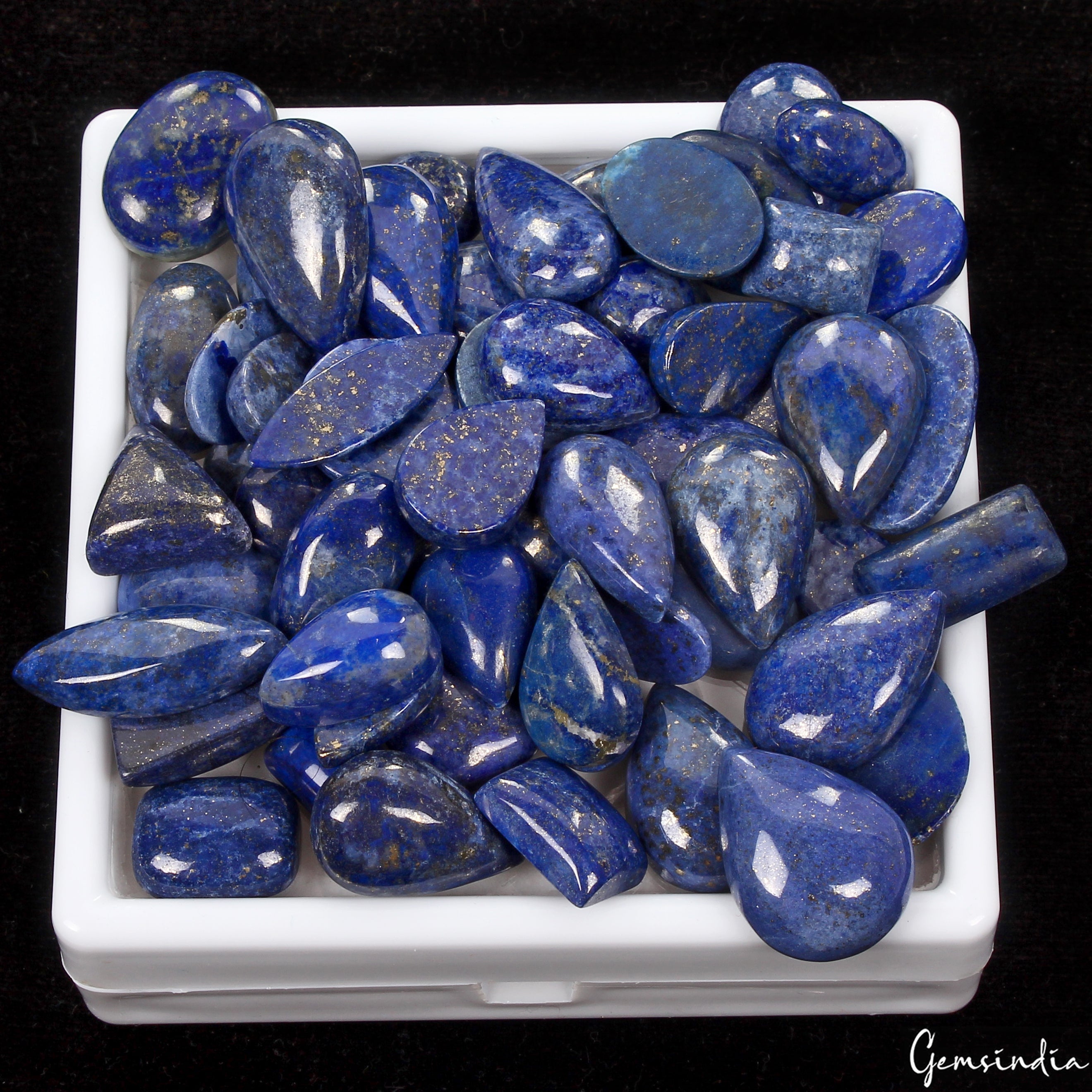 700 Ct/66 Pcs Natural Blue Lapis Lazuli Gold Flecks Mix Cab Loose Wholesale Gems
