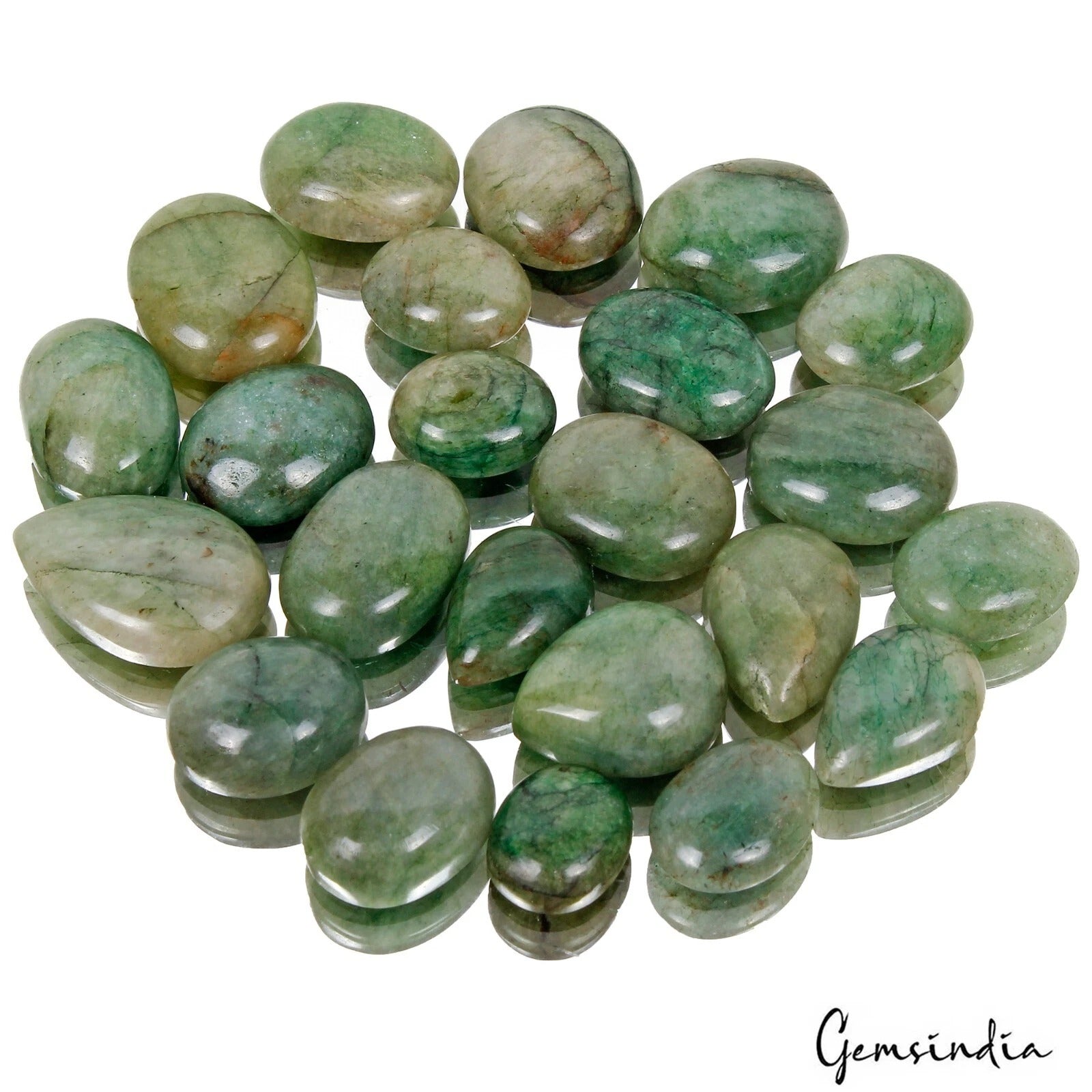 Brazilian Emerald Lot, Cabochon, Color Enhanced, Green — 23 Pieces, 14mm to 24mm, 330 Ct, Brazil