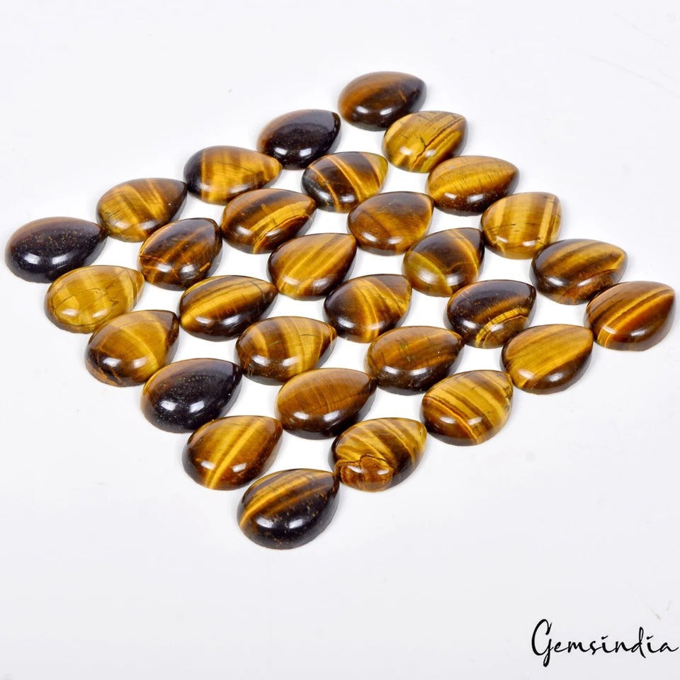 370 Cts/30 Pcs Natural Untreated Bi-Color Tiger Eye Pear Cabochon 20mmx15mm Gems